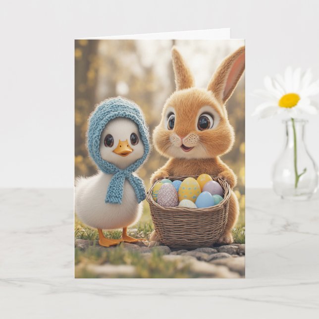 Happy Easter Rabbit Eggs Baby Duckling Card (Small Plant)
