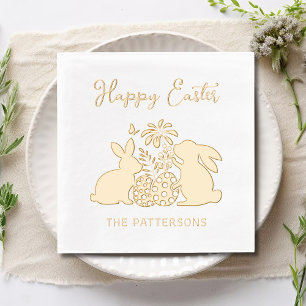 Happy Easter Rabbit Flowers Eggs Personalised Name Foil Napkins