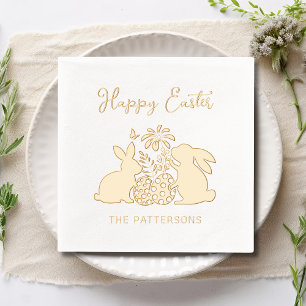 Happy Easter Rabbit Flowers Eggs Personalised Name Foil Napkins