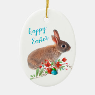 Happy Easter Rabbit Holiday  Ceramic Tree Decoration
