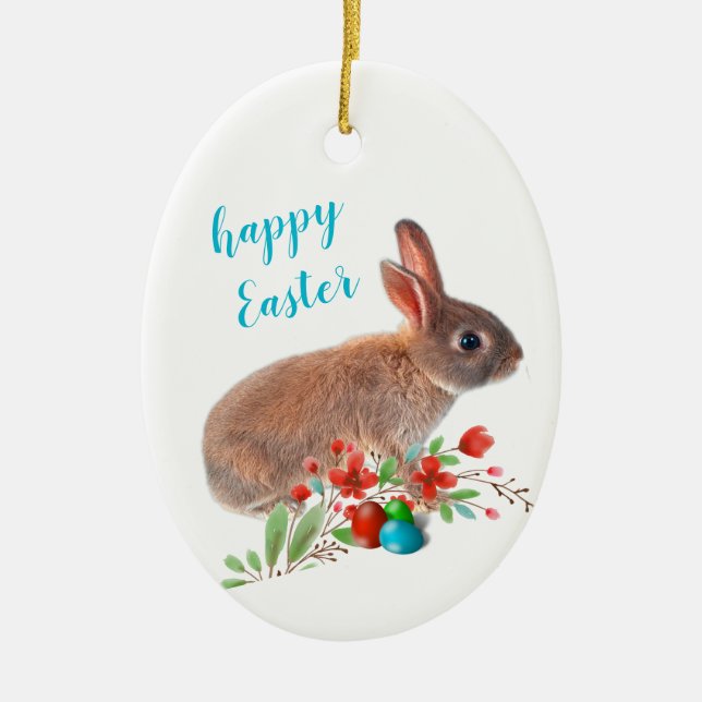 Happy Easter Rabbit Holiday  Ceramic Tree Decoration (Front)