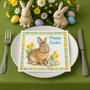Happy Easter Rabbit Spring Plaid  Napkin