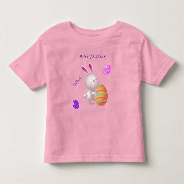 Happy Easter rabbit & striped egg toddler t-shirt. Toddler T-Shirt (Front)
