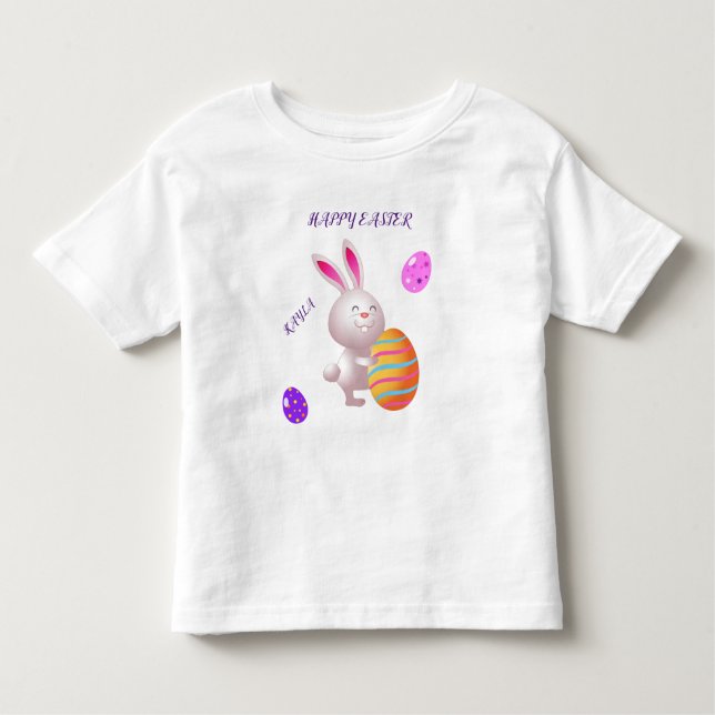 Happy Easter rabbit & striped egg toddler t-shirt. Toddler T-Shirt (Front)