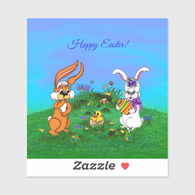 Happy Easter! Rabbit with Bunny and Chick (Sheet)