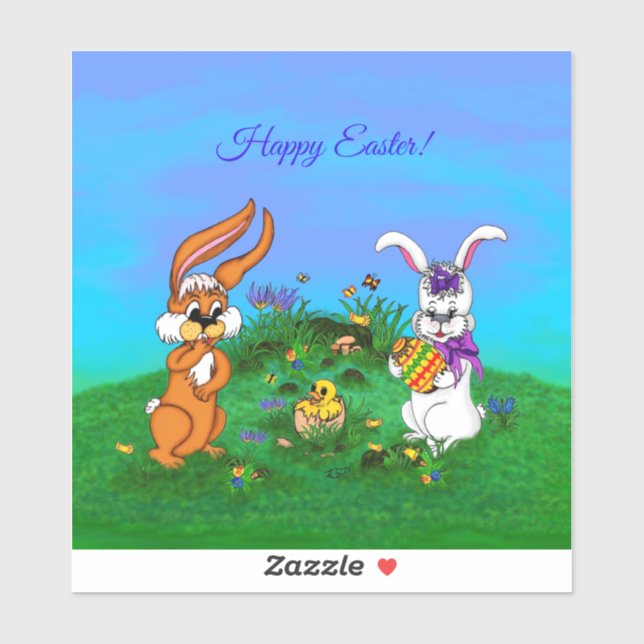 Happy Easter! Rabbit with Bunny and Chick (Sheet)