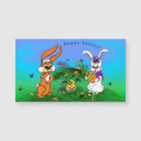 Happy Easter! Rabbit with Bunny and Chick