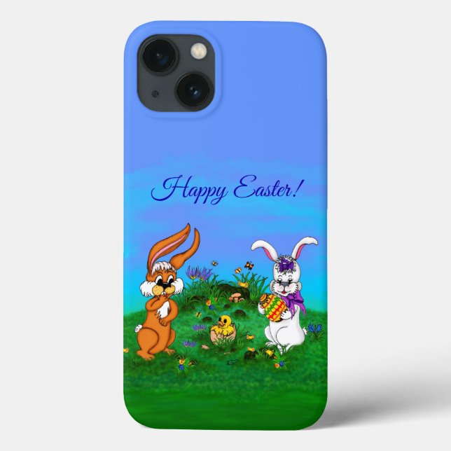 Happy Easter! Rabbit with Bunny and Chick Case-Mate iPhone Case (Back)