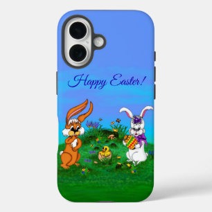 Happy Easter! Rabbit with Bunny and Chick iPhone 16 Case