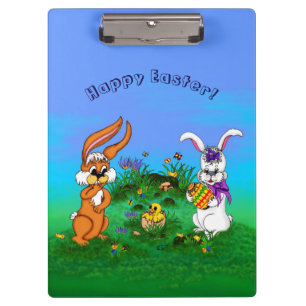 Happy Easter! Rabbit with Bunny and Chick Clipboard
