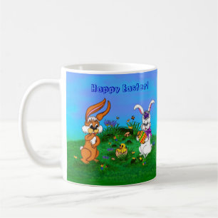 Happy Easter! Rabbit with Bunny and Chick Coffee Mug