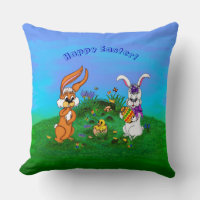 Happy Easter! Rabbit with Bunny and Chick