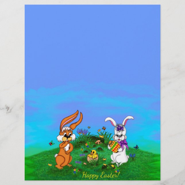 Happy Easter! Rabbit with Bunny and Chick Custom Letterhead (Front)