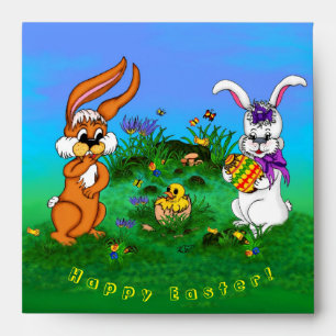 Happy Easter! Rabbit with Bunny and Chick Envelopes