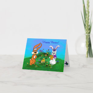 Happy Easter! Rabbit with Bunny and Chick Holiday Card