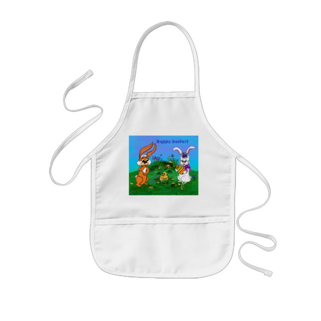 Happy Easter! Rabbit with Bunny and Chick Kids Apron (Front)