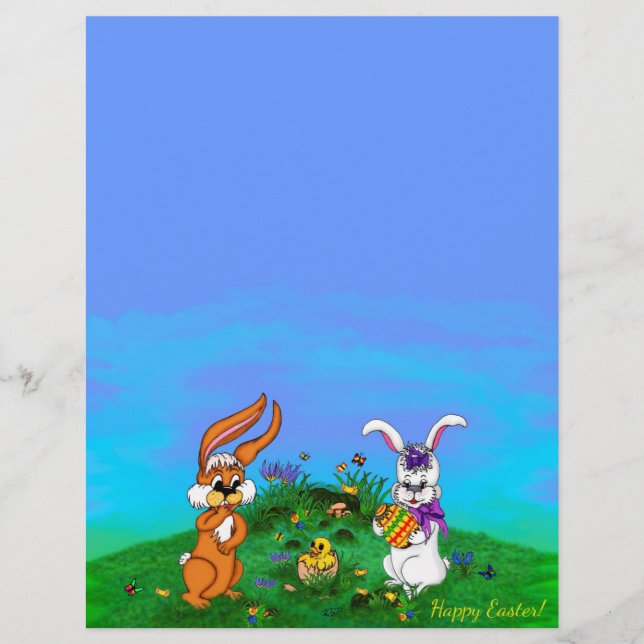 Happy Easter! Rabbit with Bunny and Chick Letterhe Custom Letterhead (Front)