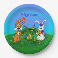 Happy Easter! Rabbit with Bunny and Chick