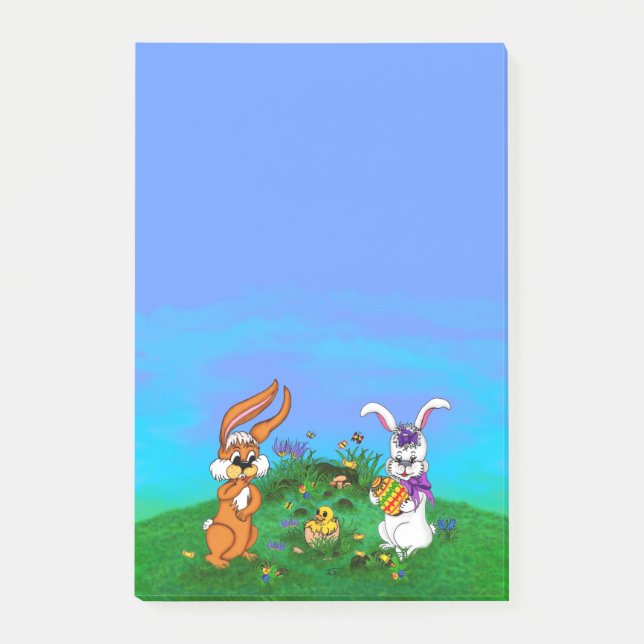 Happy Easter! Rabbit with Bunny and Chick Post-it Notes (Front)