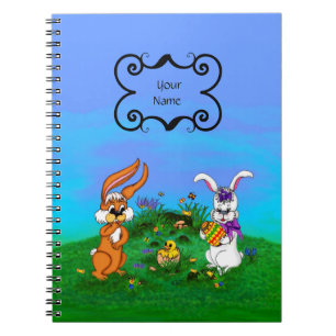 Happy Easter! Rabbit with Bunny and Chick Spiral Notebook