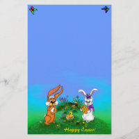 Happy Easter! Rabbit with Bunny and Chick