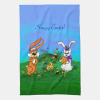 Happy Easter! Rabbit with Bunny and Chick