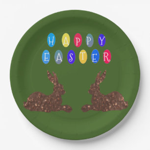 Happy Easter, Rabbits Custom Paper Plates 9 in