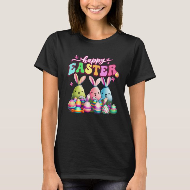 Happy Easter  Rabit Eggs Retro Groovy Bunny Easter T-Shirt (Front)