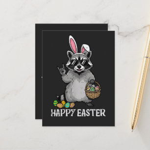 Happy Easter Racoon Bunny Announcement Postcard