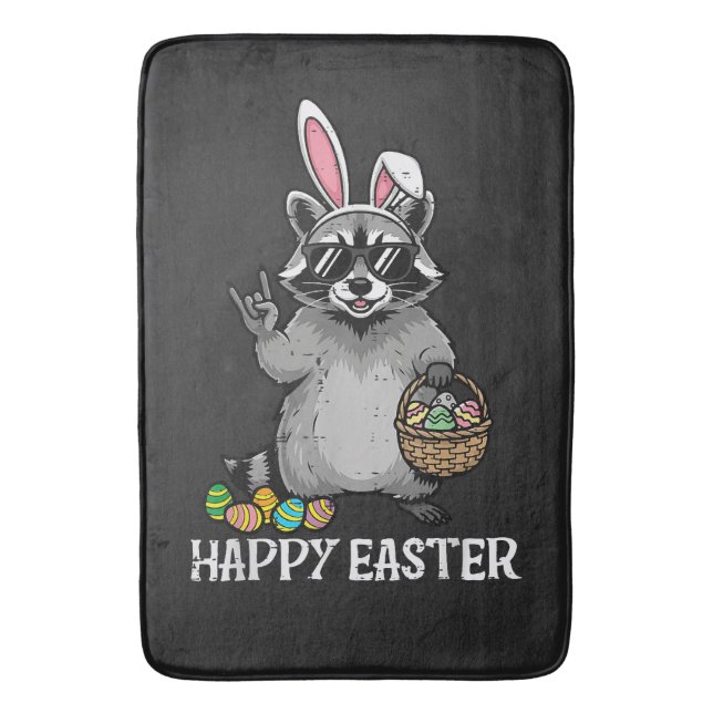 Happy Easter Racoon Bunny Bath Mat (Front Vertical)
