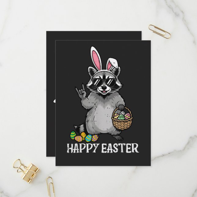 Happy Easter Racoon Bunny Invitation Postcard (Front/Back In Situ)