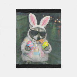 Happy easter racoon egg basket funny easter men fleece blanket