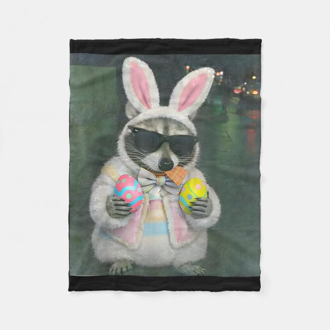 Happy easter racoon egg basket funny easter men fleece blanket (Front)