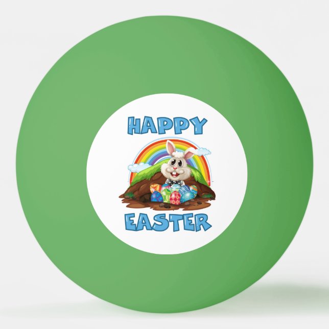 Happy Easter Rainbow Bunny Rabbit With Eggs Ping Pong Ball (Front)