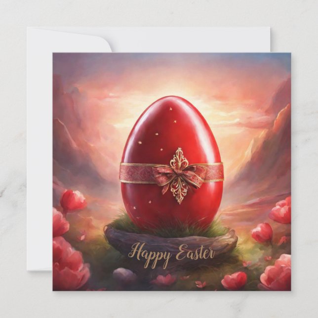 Happy Easter red egg Holiday Card (Front)