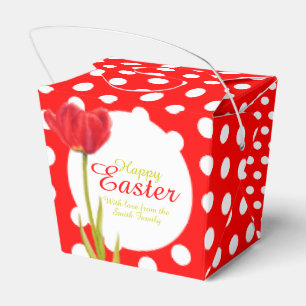 Happy Easter red tulip polka dot gift favours box