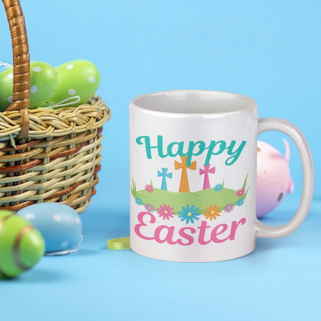Happy Easter Religious Cross Cute Flower Coffee Mug (Creator Uploaded)