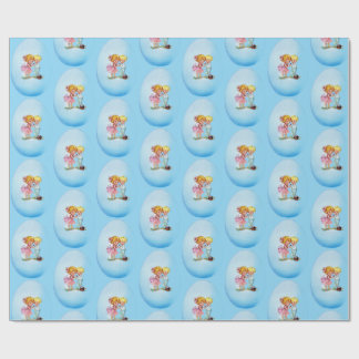 Happy Easter! Retro postcard, Easter egg, girl an Wrapping Paper