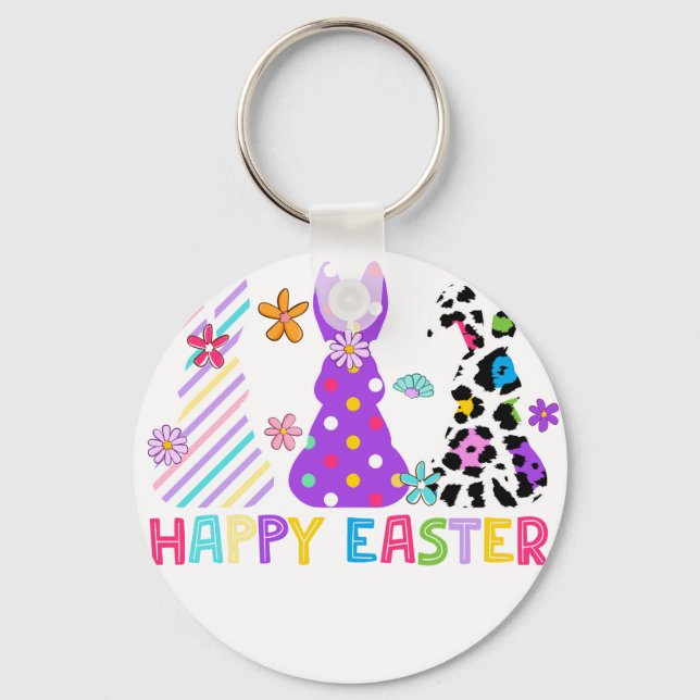 happy easter, retro, vintage key ring (Front)