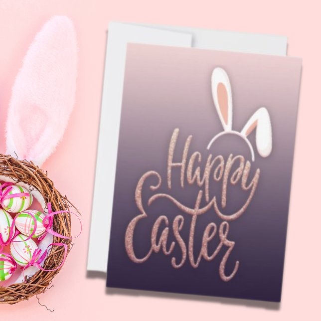 Happy Easter Rose Gold Glitter Holiday Card (Creator Uploaded)
