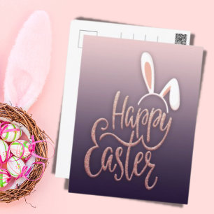 Happy Easter Rose Gold Glitter Holiday Card
