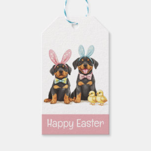 Happy Easter Rottweiler Dogs Bunny Ears Gift Tags