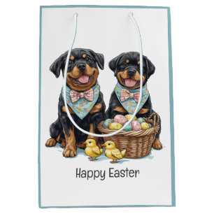 Happy Easter Rottweiler Dogs Easter Basket Medium Gift Bag
