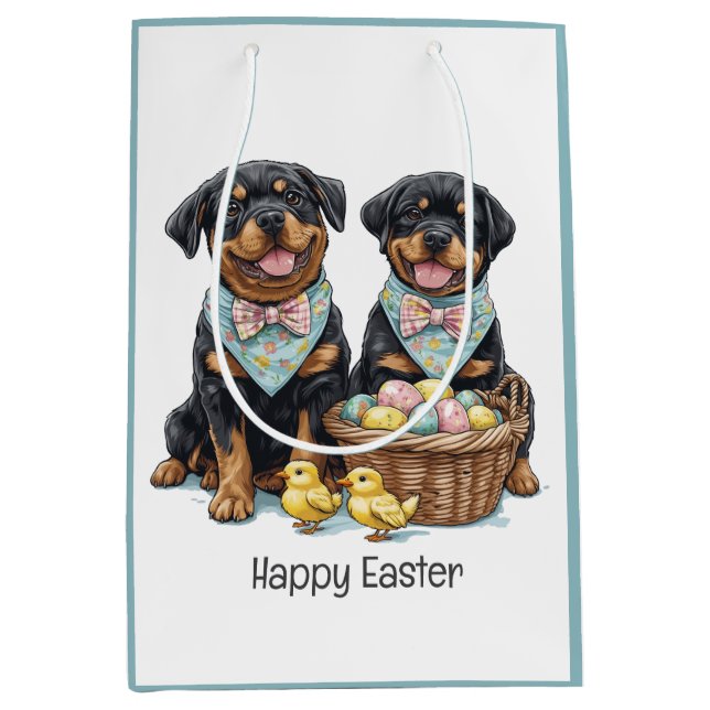 Happy Easter Rottweiler Dogs Easter Basket Medium Gift Bag (Front)