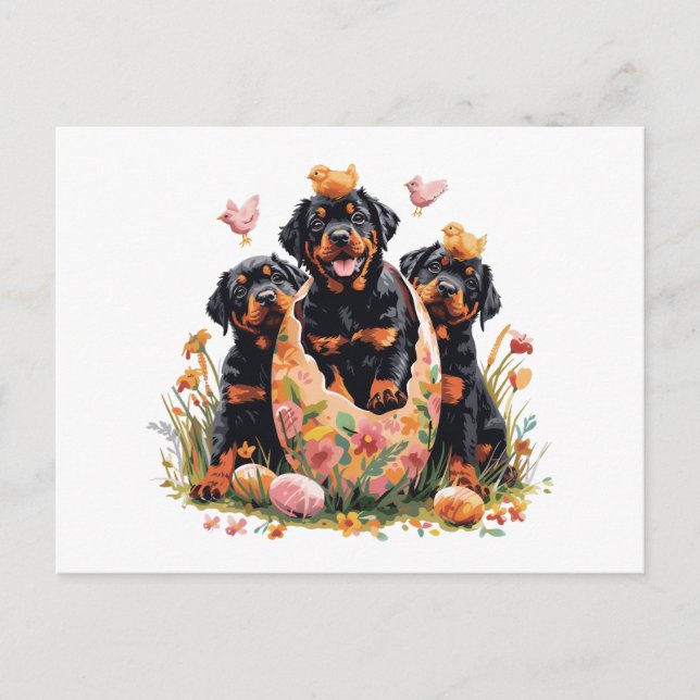 Happy Easter Rottweiler Dogs Holiday Postcard (Front)