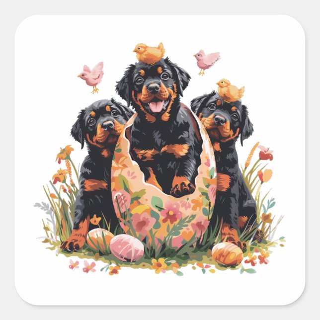 Happy Easter Rottweiler Dogs Square Sticker (Front)