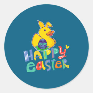 Happy Easter Rubber Duck Bunny Ears Easter Eggs Cu Classic Round Sticker
