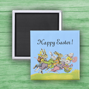 Happy Easter Running Pastel Rabbits Magnet