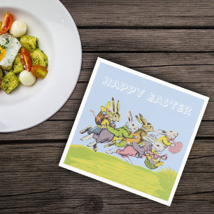 Happy Easter Running Pastel Rabbits Napkin
