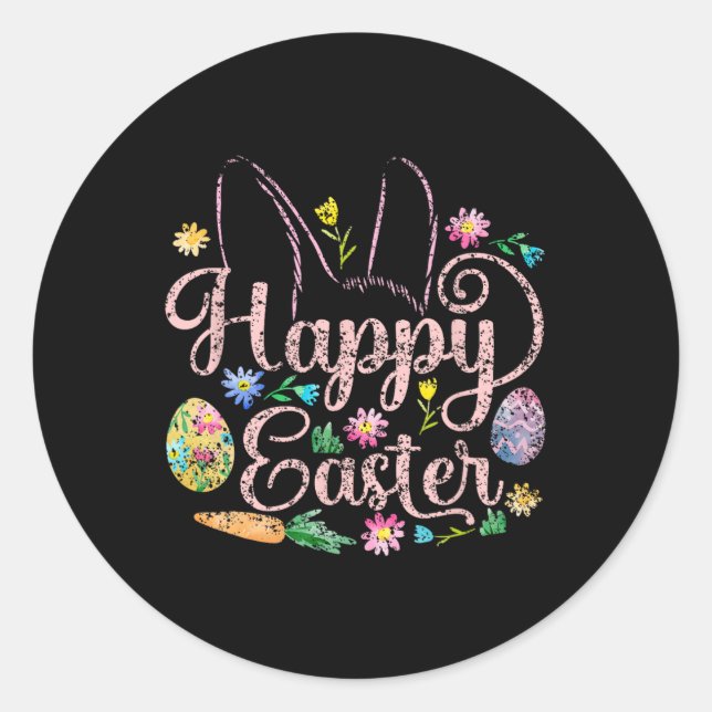 Happy Easter Sayings Egg Bunny 5  Classic Round Sticker (Front)